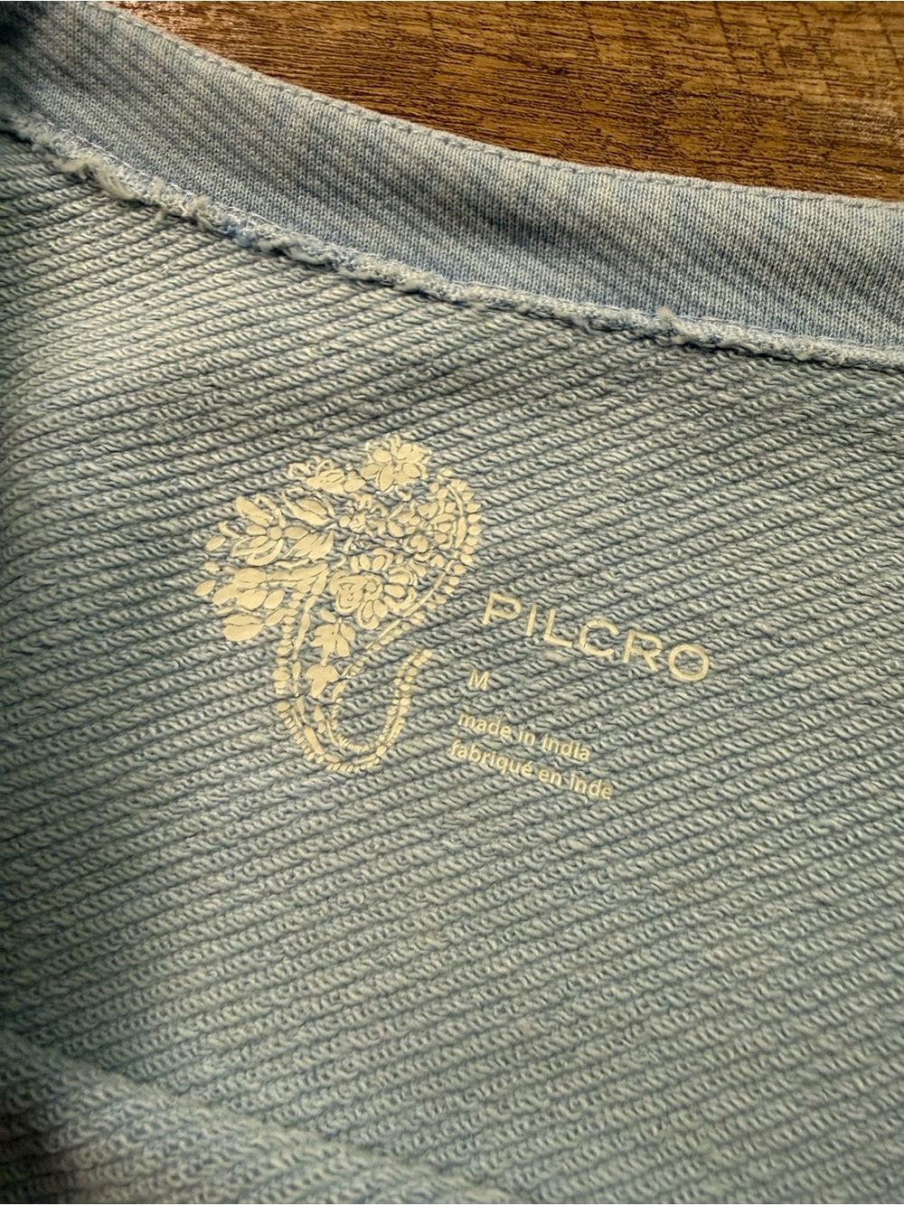 Pilcro Anthropologie Mixed Media Puff Sleeve Sweatshirt in Light Blue Sz Medium - Picture 7 of 9